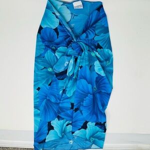 Jantzen Blue Floral Sarong Wrap Swim Cover Up Tie Front or Side